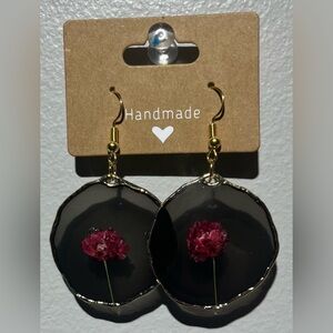 Handmade Black and Gold Floral Earrings